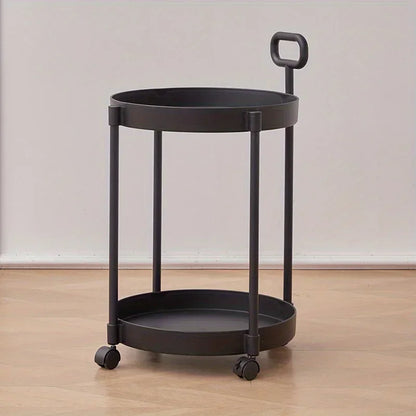 Portable 2-Tier Rolling Side Table with Handle
