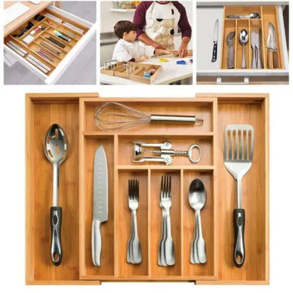Eco Friendly Bamboo Cutlery Tray Organizer