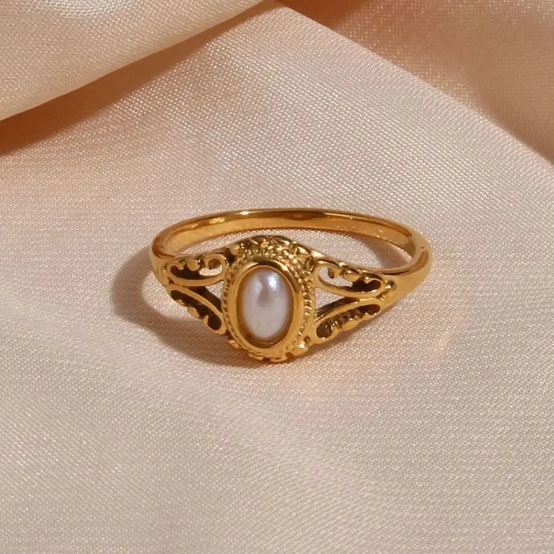 Timeless 18k Pearl Engagement Ring - Fesara