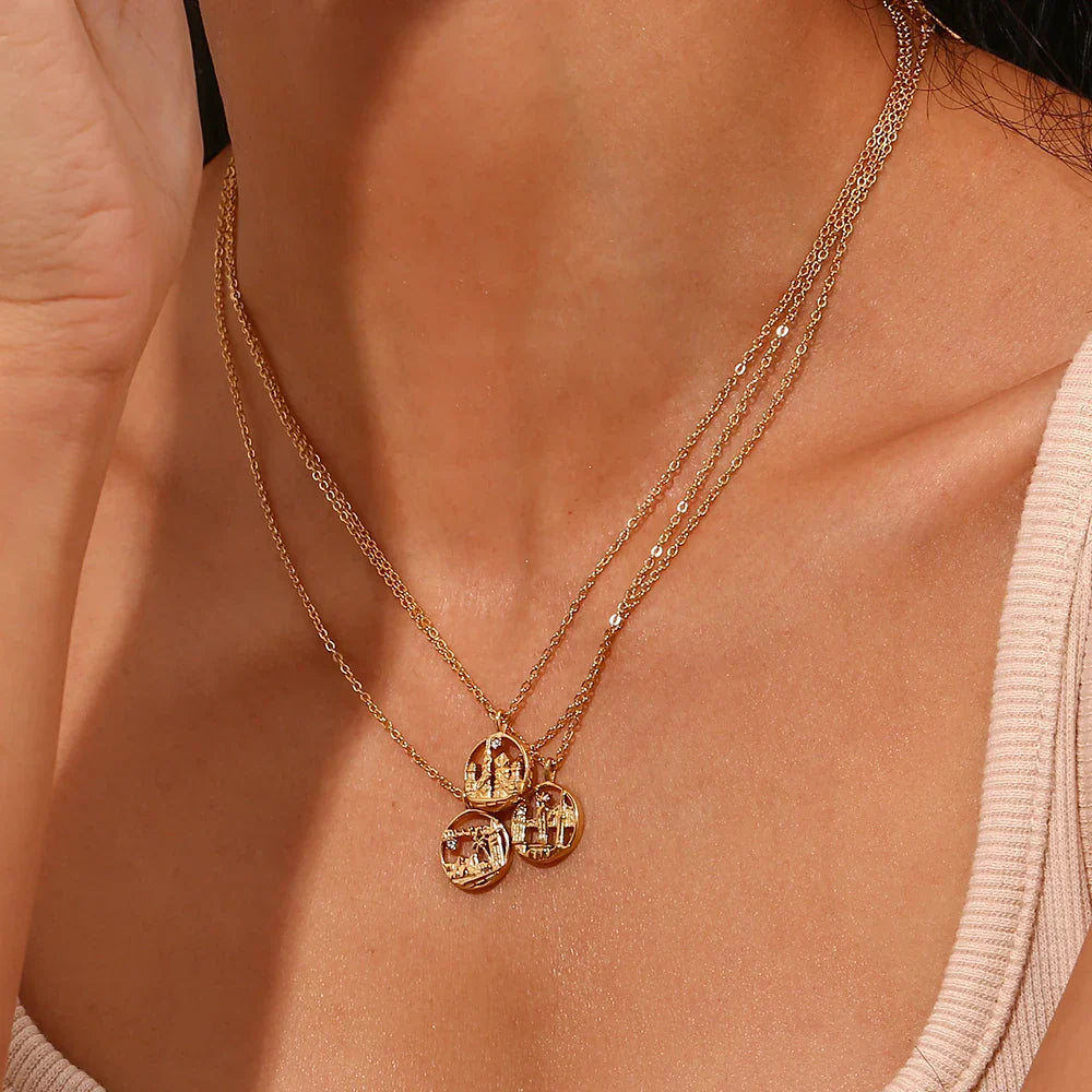 Gold Explorer World Travel Necklace