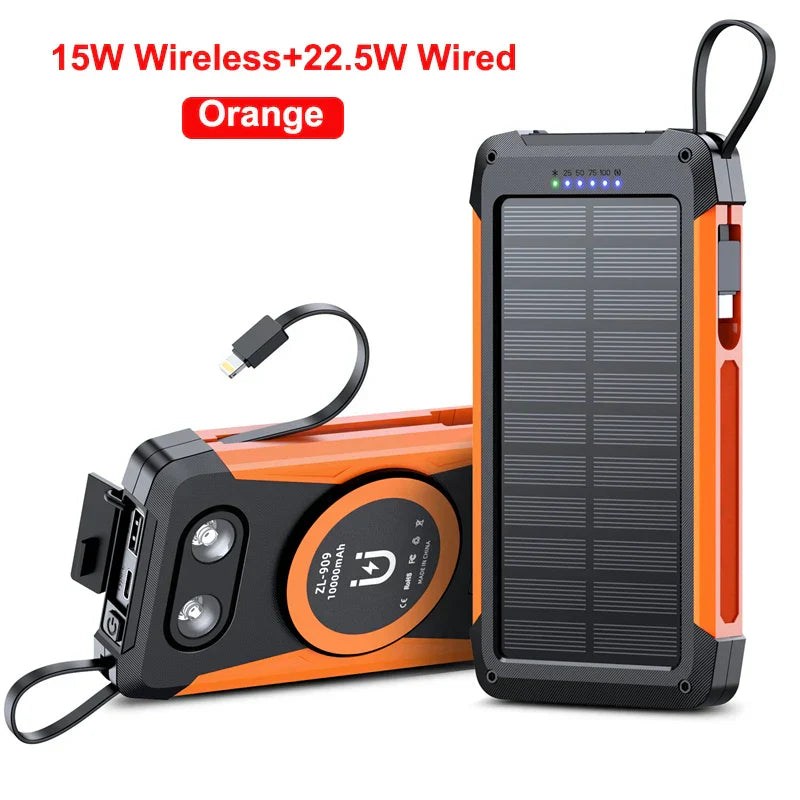 Portable 10000mAh Solar Power Bank with Fast Wireless Charging