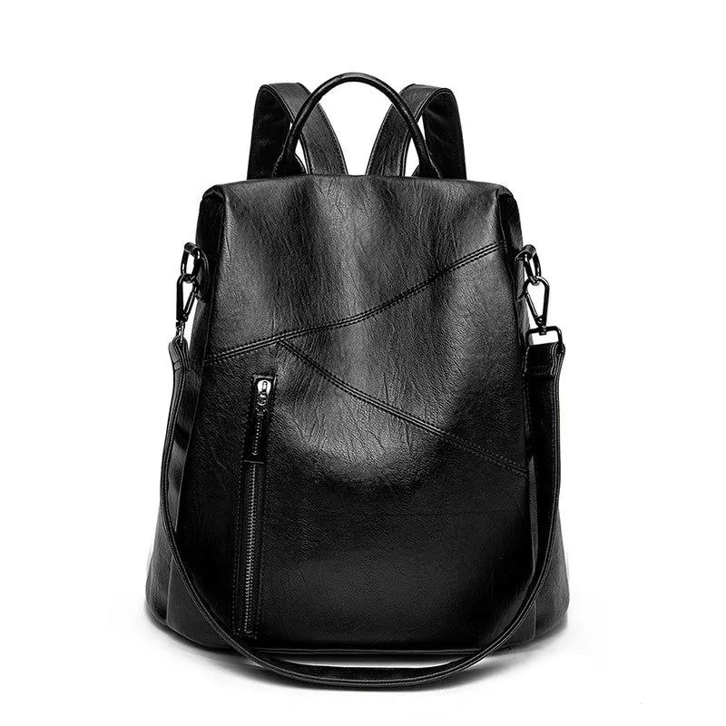 Stylish Women's Leather Rucksack - Secure Travel Bag