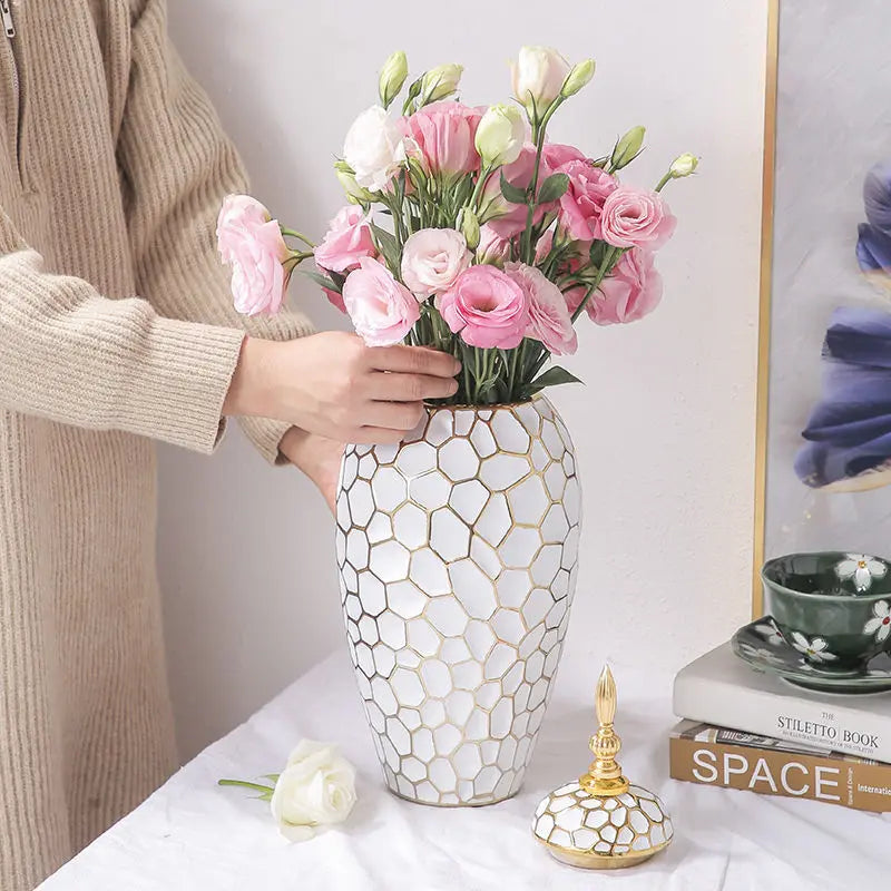 Elegant Gold Ceramic Vase Decorative Home Accent