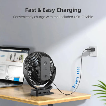 Portable Rechargeable Stroller Fan 8 Inch Quiet Clip