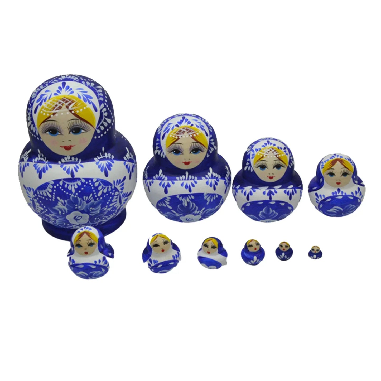 Traditional 10pc Set Wooden Nesting Dolls