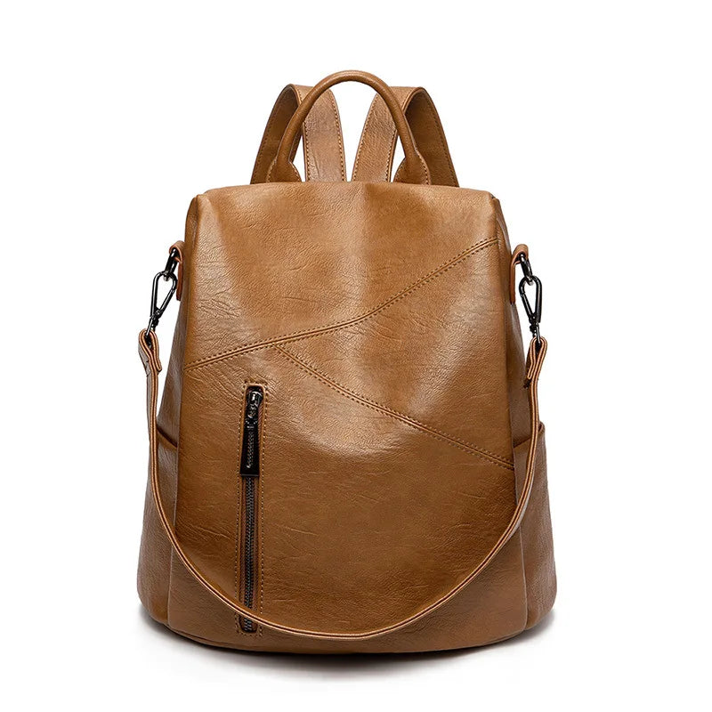 Stylish Women's Leather Rucksack - Secure Travel Bag - Fesara