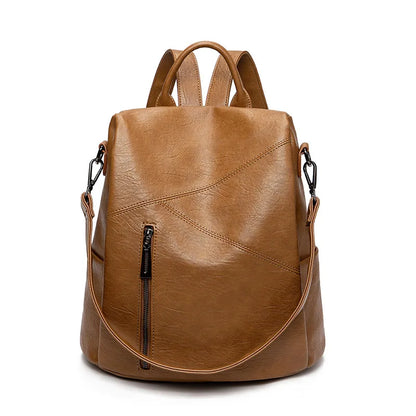 Stylish Women's Leather Rucksack - Secure Travel Bag - Fesara