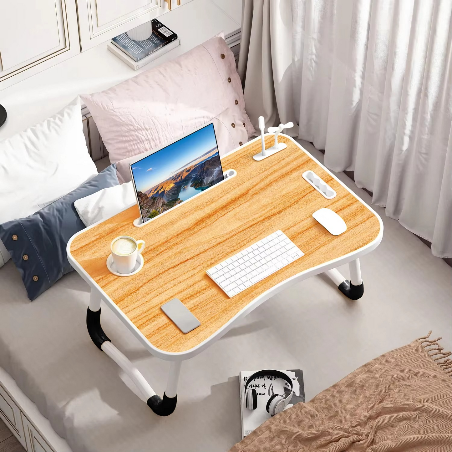 Compact Foldable Laptop Desk with LED Light and Fan