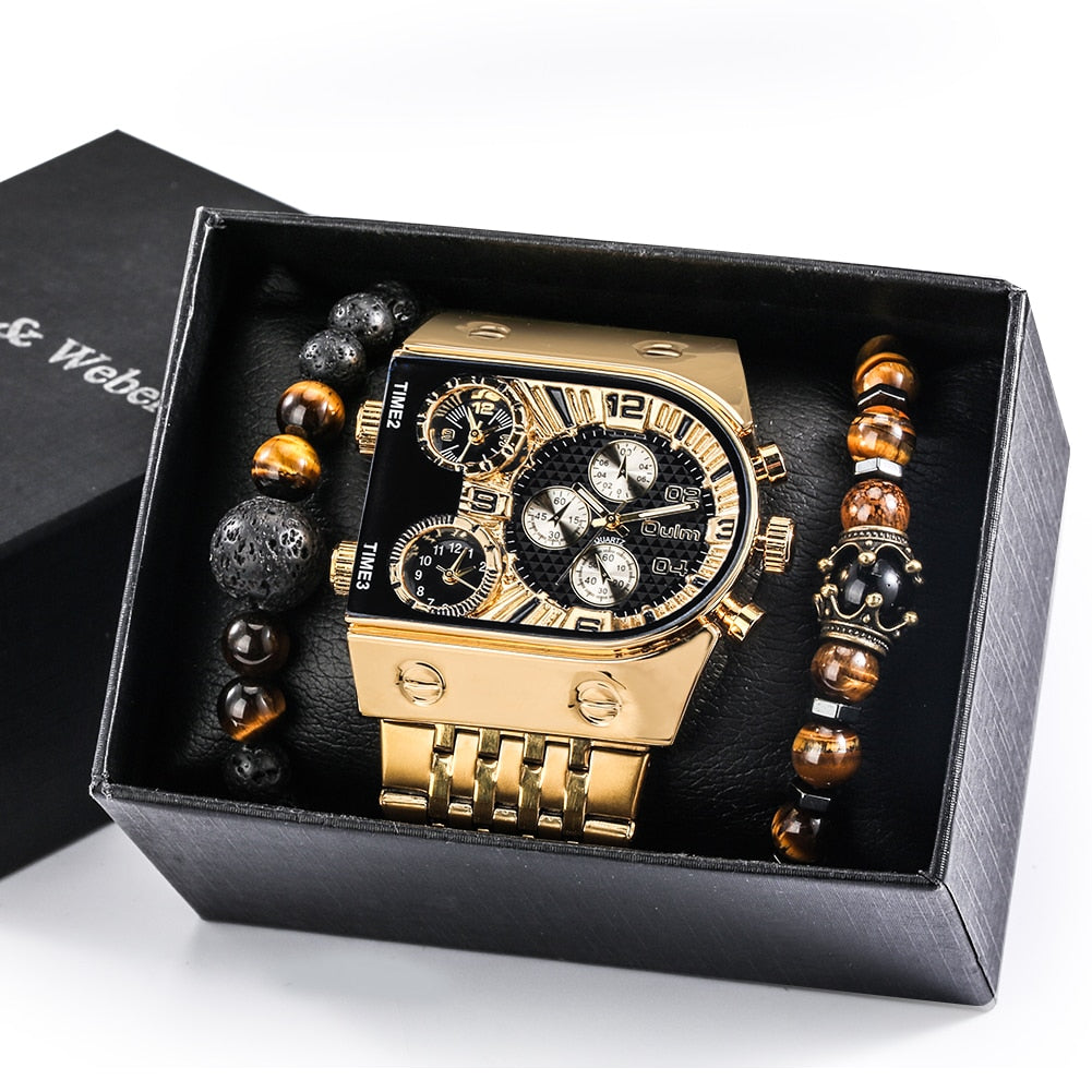 Large Face Quartz Men's Watch Executive Gift Set