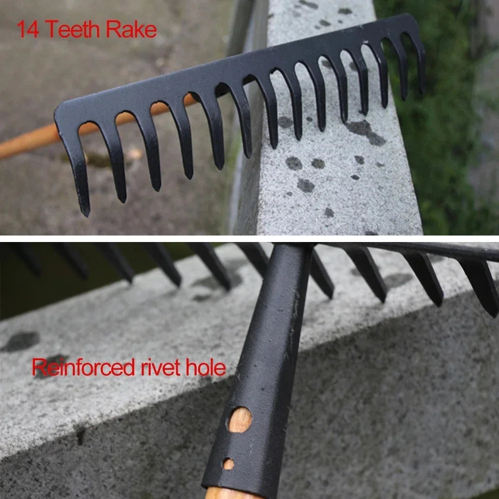 Heavy Duty Stainless Steel Garden Rake with 14 Tines
