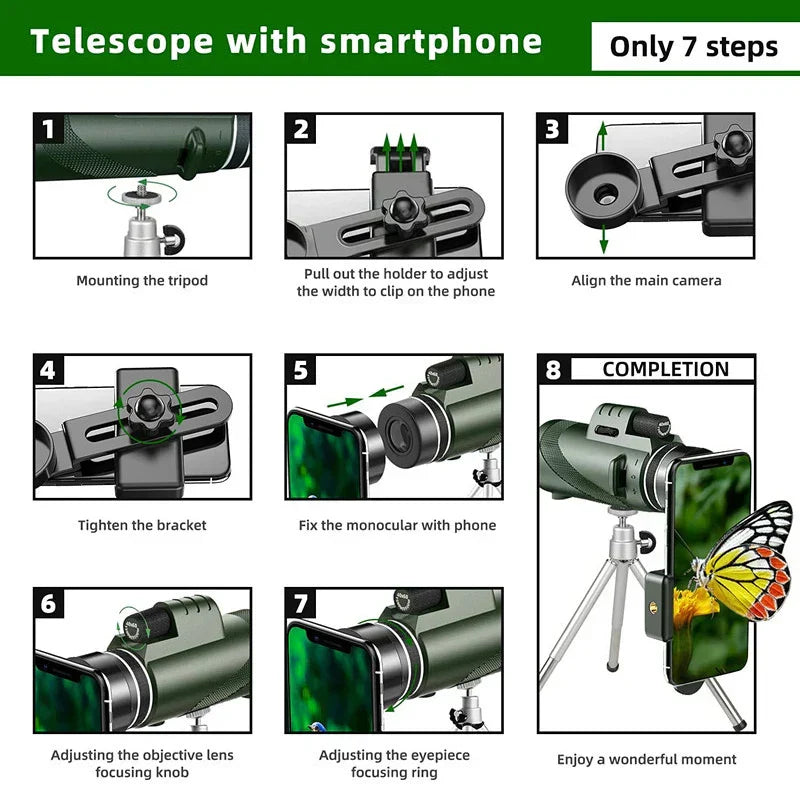 Compact 80x100 HD Zoom Outdoor Monocular Telescope