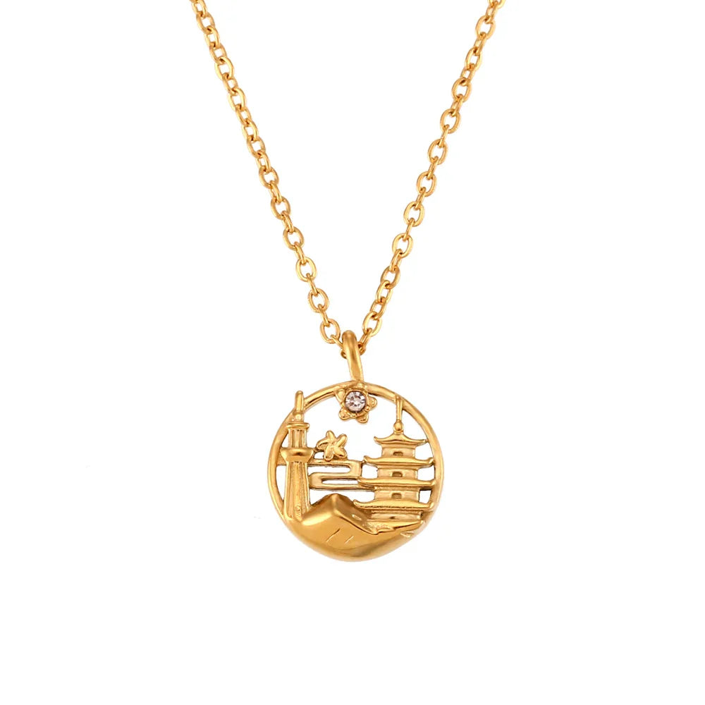 Gold Explorer World Travel Necklace