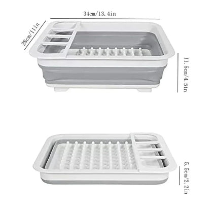 Compact Foldable Kitchen Dish Rack with Drain Tray - Fesara