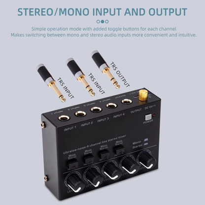Portable 4-Channel Mini Audio Mixer with RCA Output