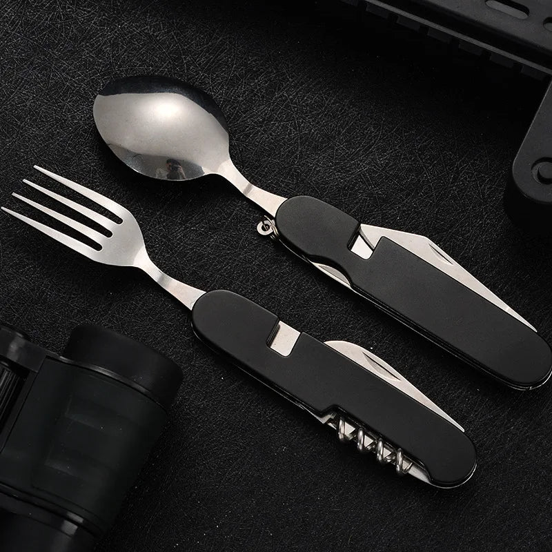 Portable 4-in-1 Stainless Steel Camping Cutlery Set