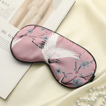 Soft Silk Eye Mask with Elegant Crane Pattern