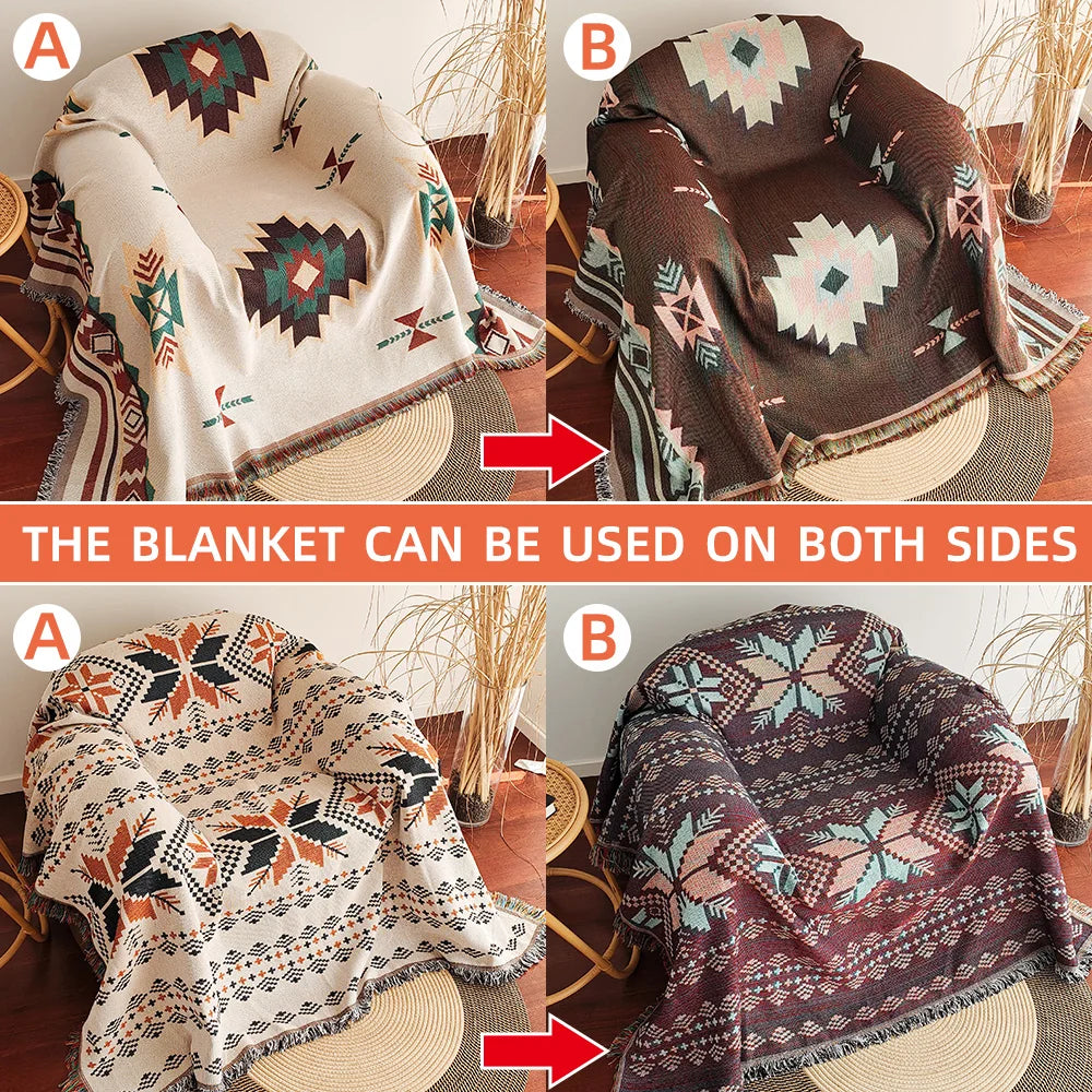 Large Boho Chic Aztec Throw Blanket with Fringe