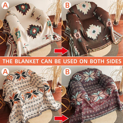 Large Boho Chic Aztec Throw Blanket with Fringe