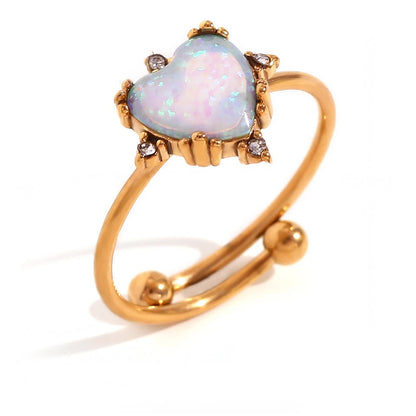 Sparkling Opal Diamond Accent Adjustable Rings