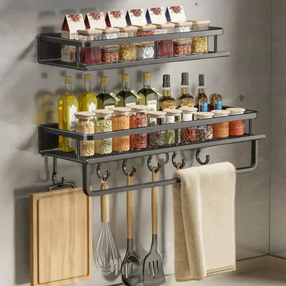 Space-Saving Kitchen Storage Rack with Hooks