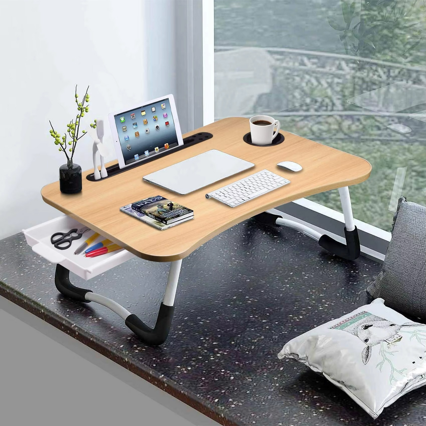 Compact Foldable Laptop Desk with LED Light and Fan
