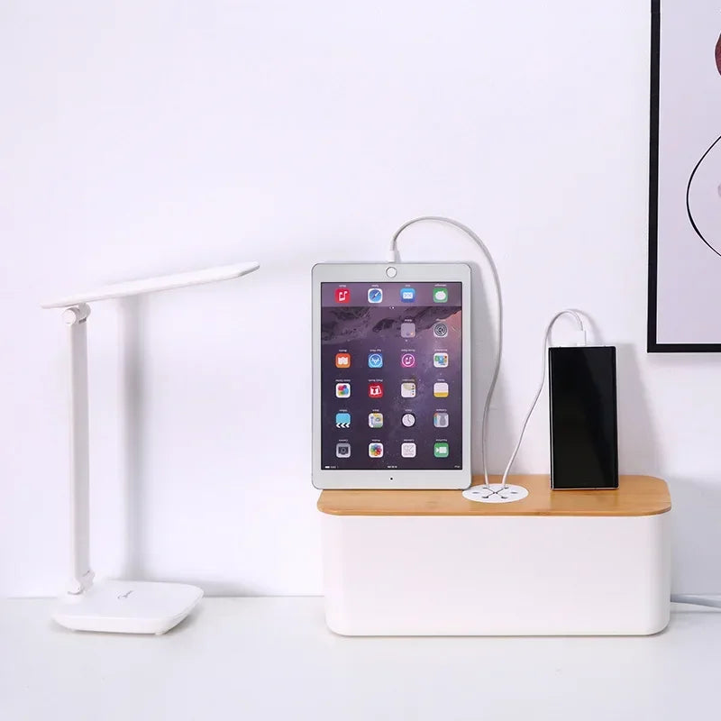 Wooden Desk Cable Organizer Box