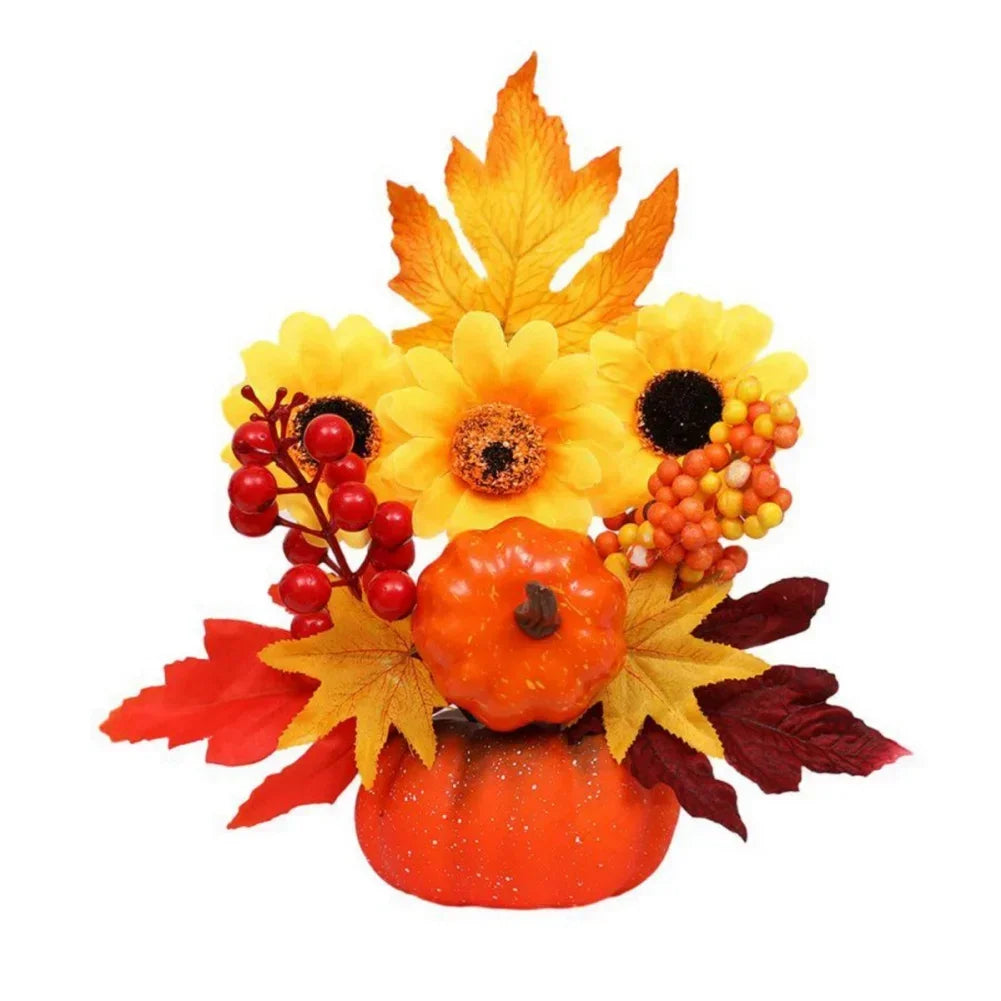 Fall Decorative Pumpkin with Fake Flowers, 25-30cm