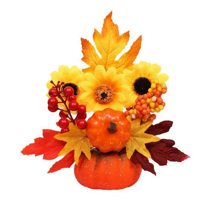 Fall Decorative Pumpkin with Fake Flowers, 25-30cm