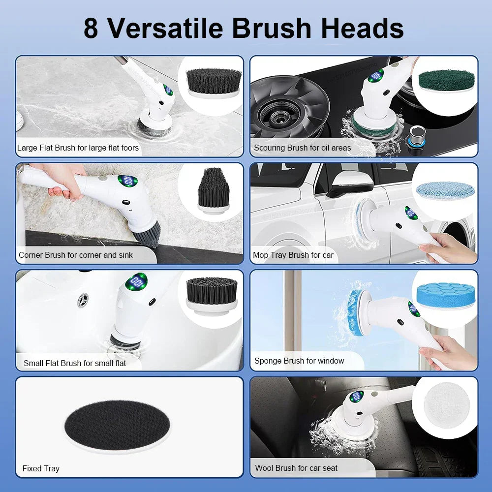 Powerful 8-in-1 Cordless Cleaning Brush Set