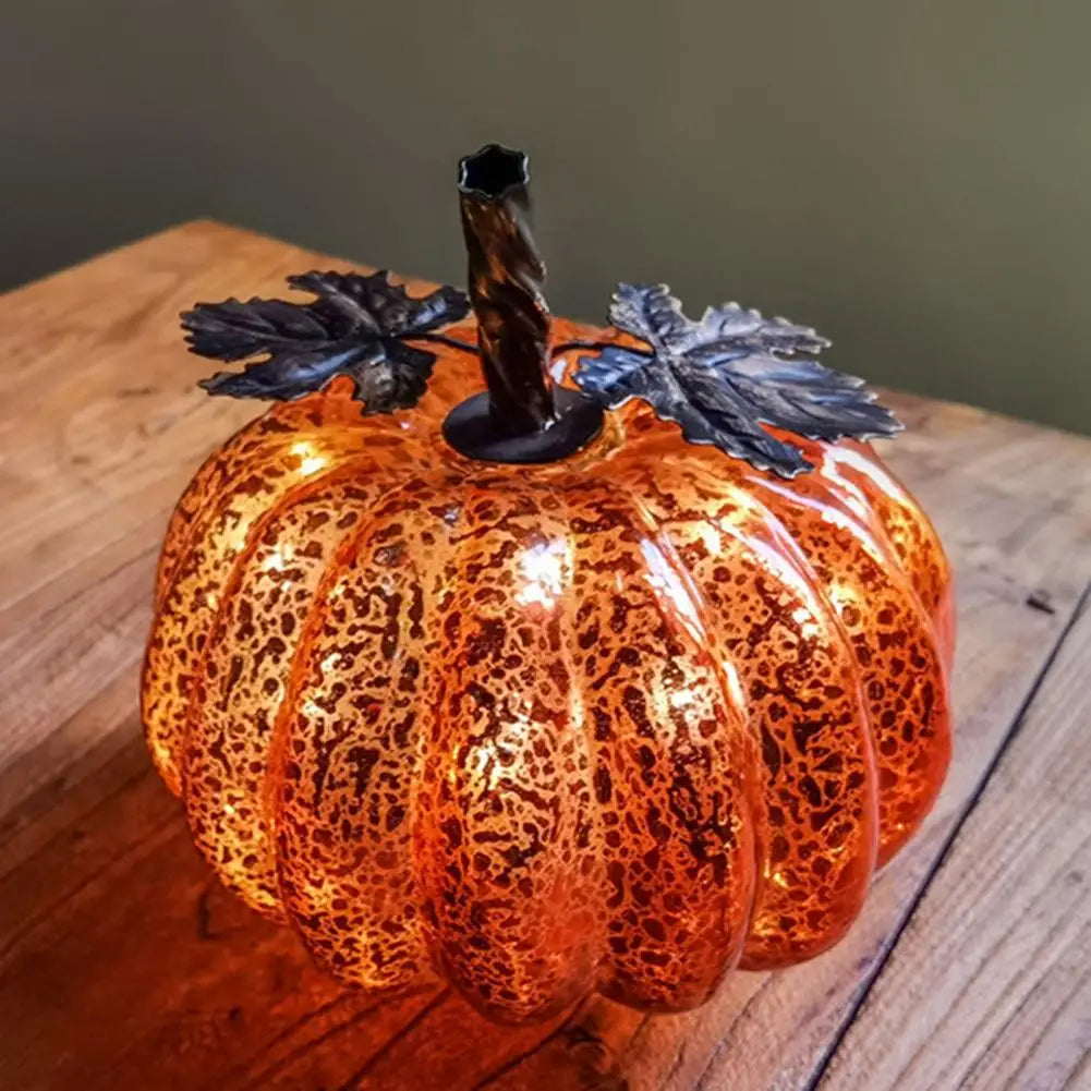 Glowing Glass Pumpkin Decor, LED Autumn Light