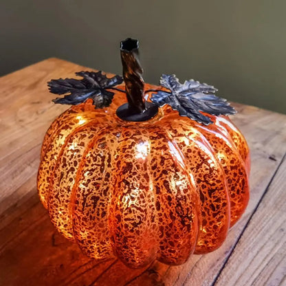 Glowing Glass Pumpkin Decor, LED Autumn Light