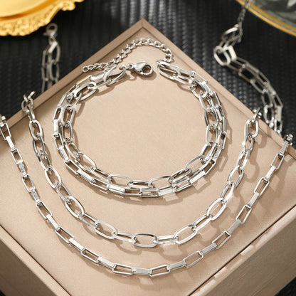 Stackable Paperclip Chain Bracelet Necklace Set