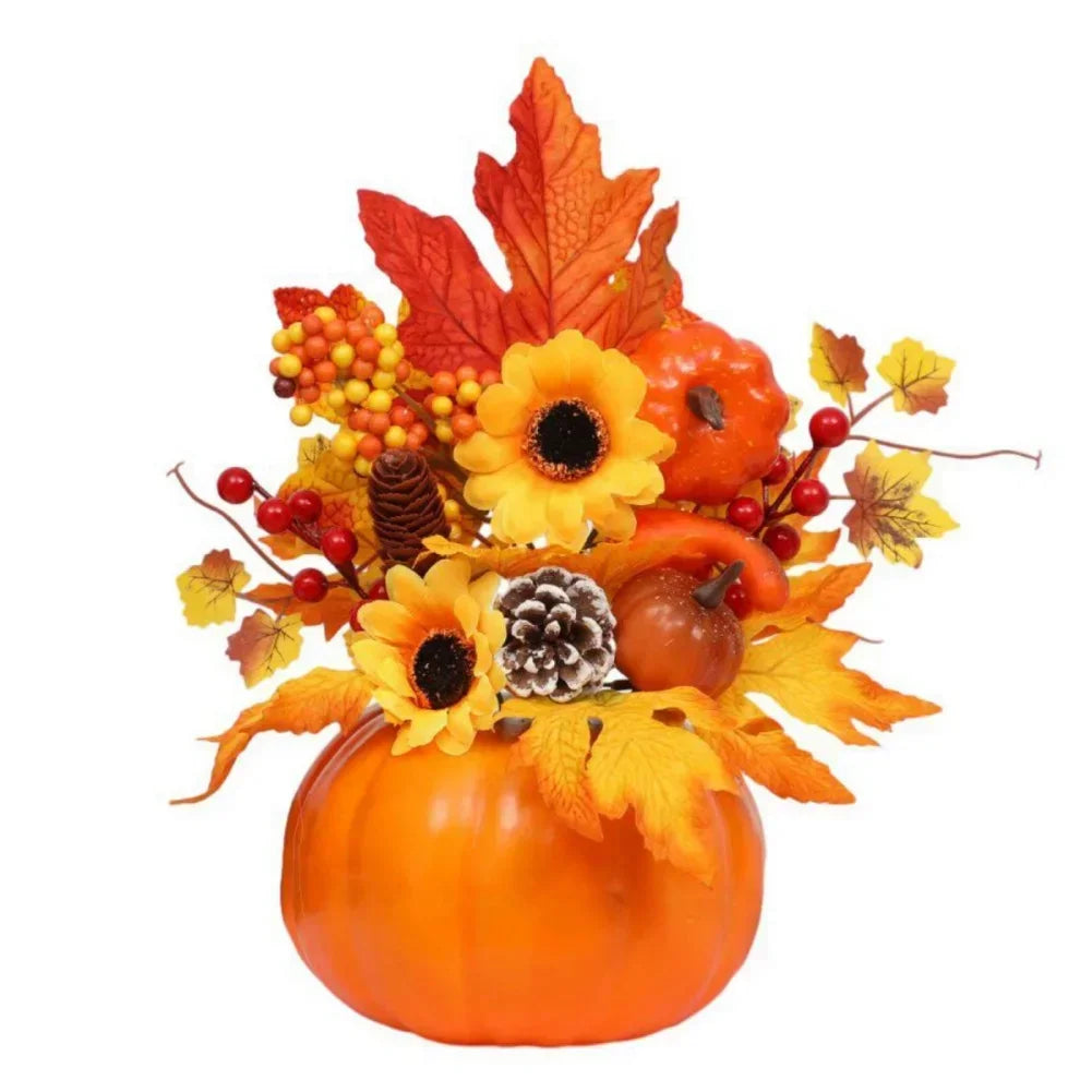 Fall Decorative Pumpkin with Fake Flowers, 25-30cm