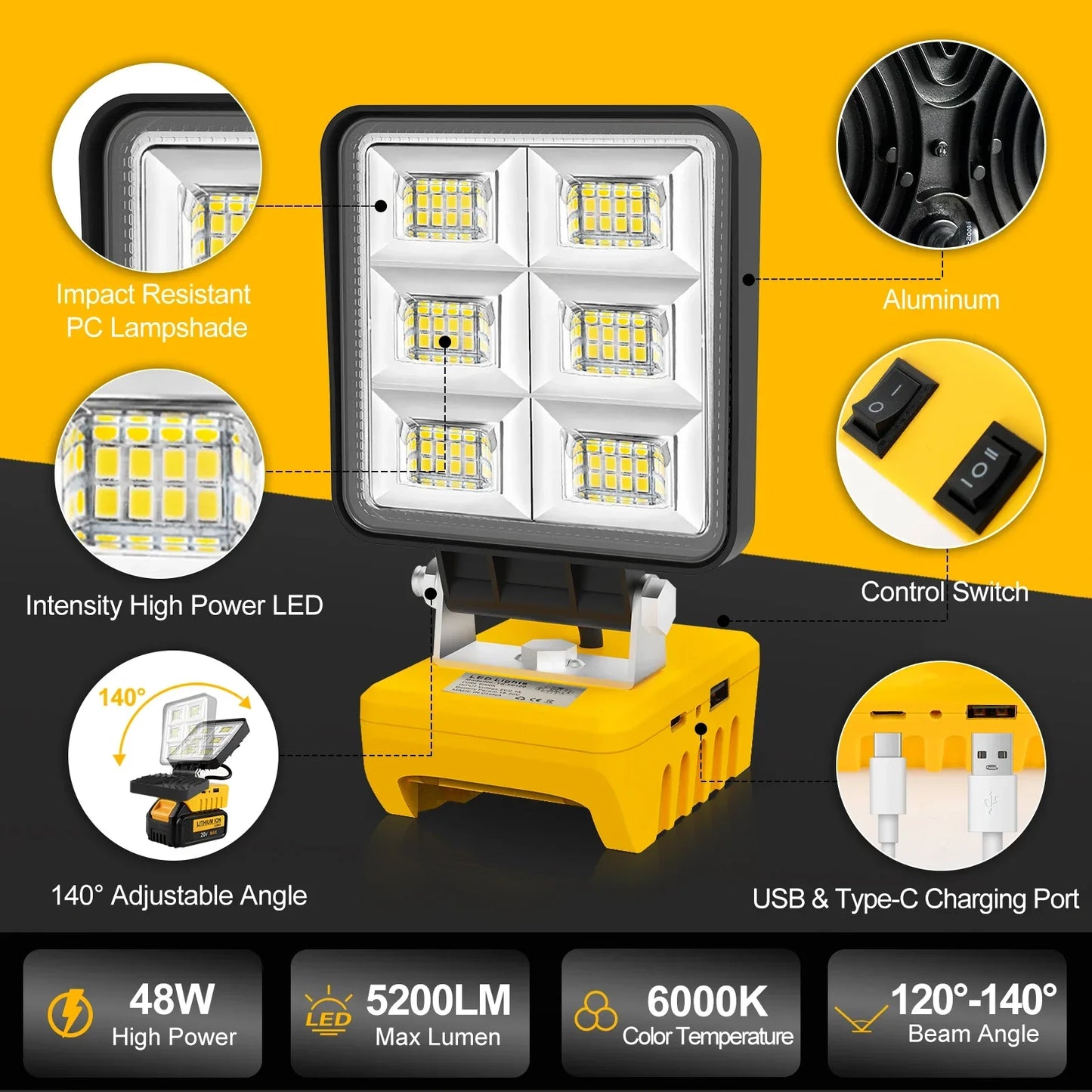 Bright 48 LED Rechargeable Work Lamp
