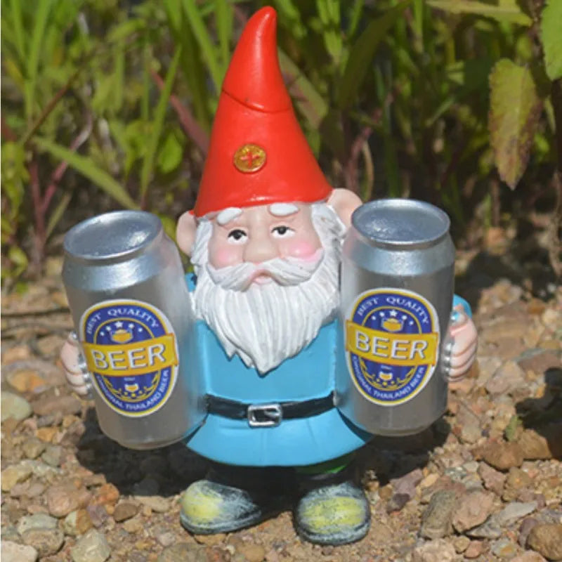 Funny Beer Gnome Garden Statue Decor
