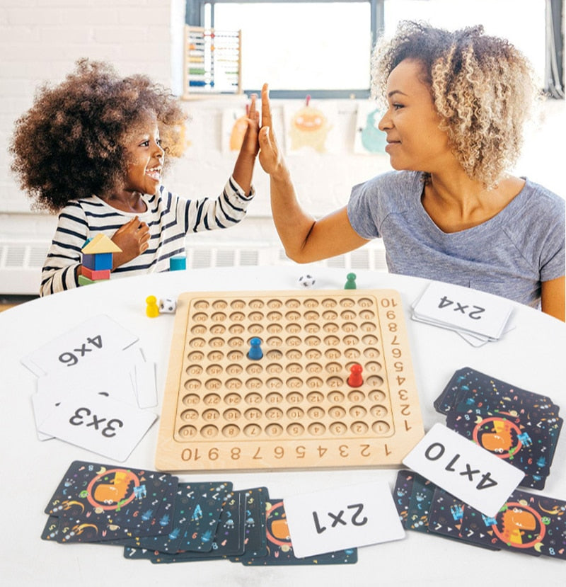 Educational Wooden Math Board Game with Flashcards