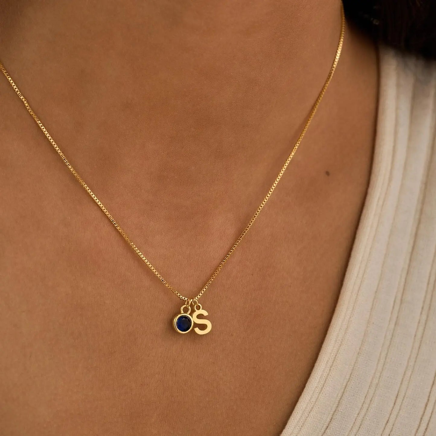 Delicate Monogram Birthstone Pendant Necklace