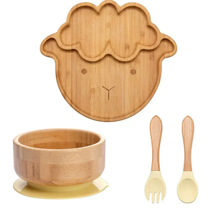 Natural Bamboo Baby Dish Set with Strong Suction Base