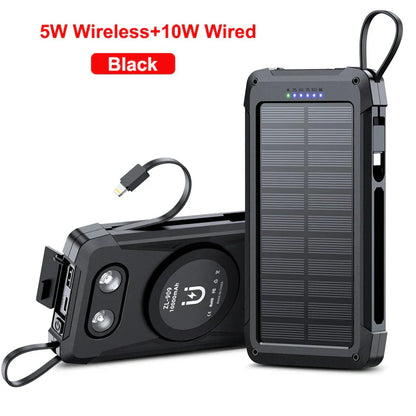 Portable 10000mAh Solar Power Bank with Fast Wireless Charging