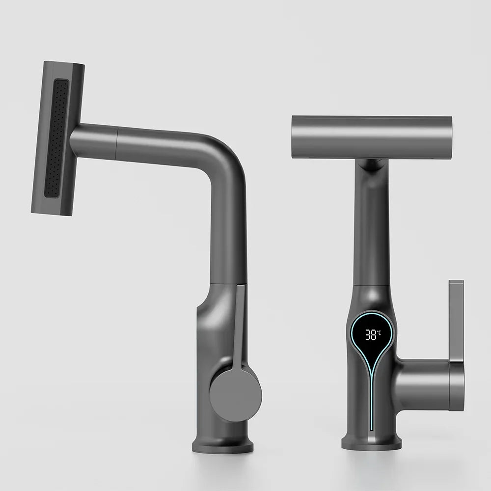 Modern Faucet with Digital Display and Adjustable Spray