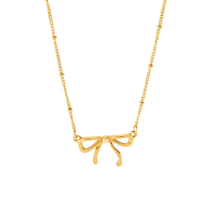 Delicate Bow Herringbone Pearl 18k Necklace