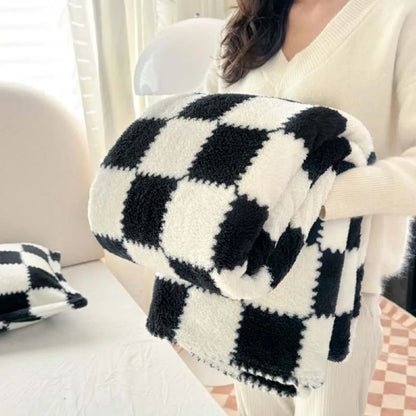 Cozy Plush Throw Blanket with Pink Check Design