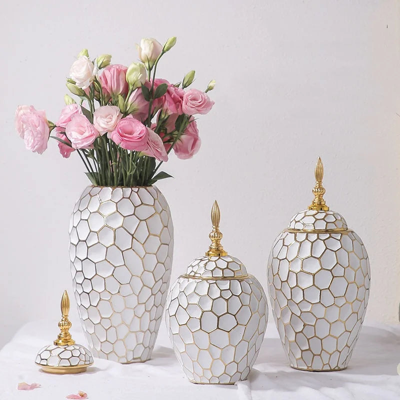 Elegant Gold Ceramic Vase Decorative Home Accent - Fesara