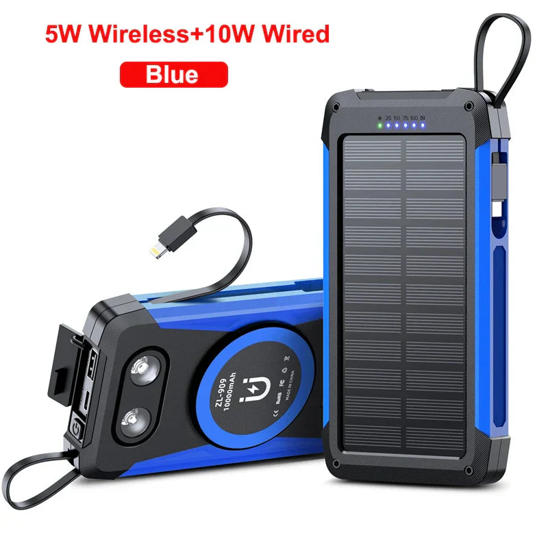 Portable 10000mAh Solar Power Bank with Fast Wireless Charging