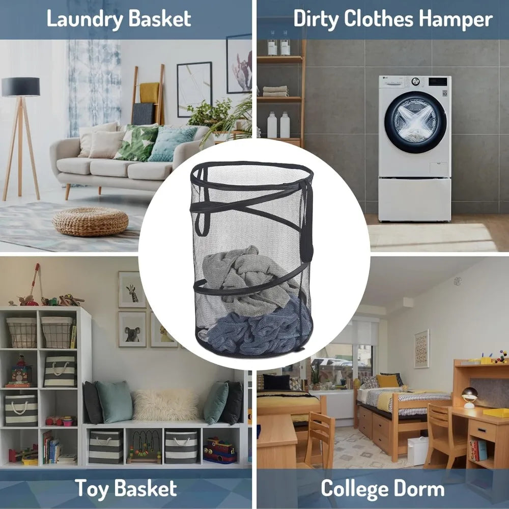 Portable Folding Laundry Hamper with Mesh Panels