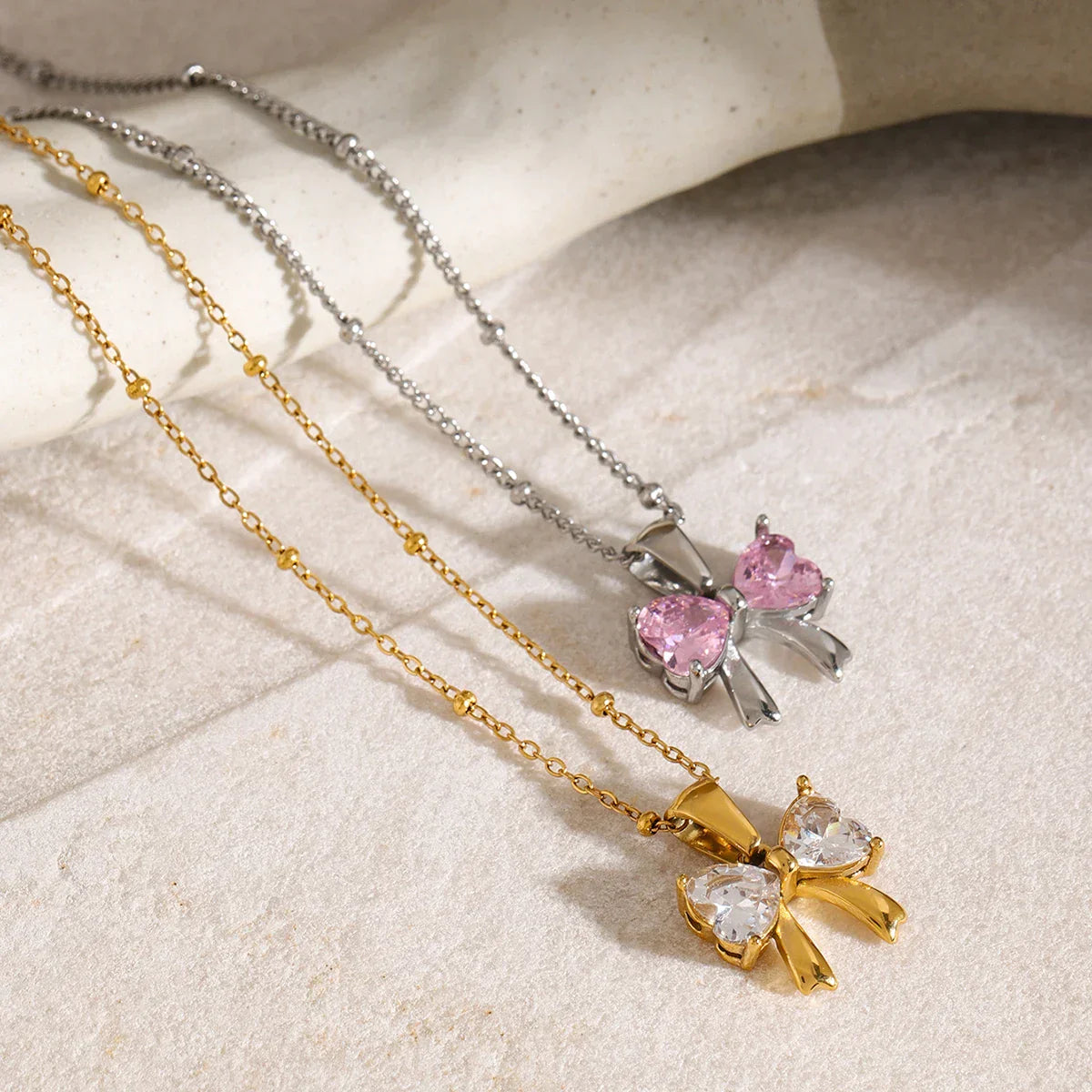 Delicate Women's Bow Diamond Necklace