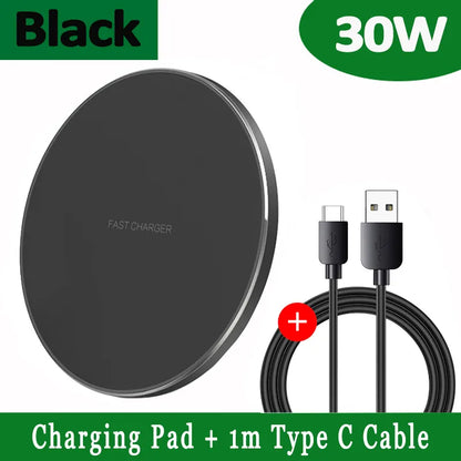 Quick 30W Wireless Charging Pad for iPhone & Android