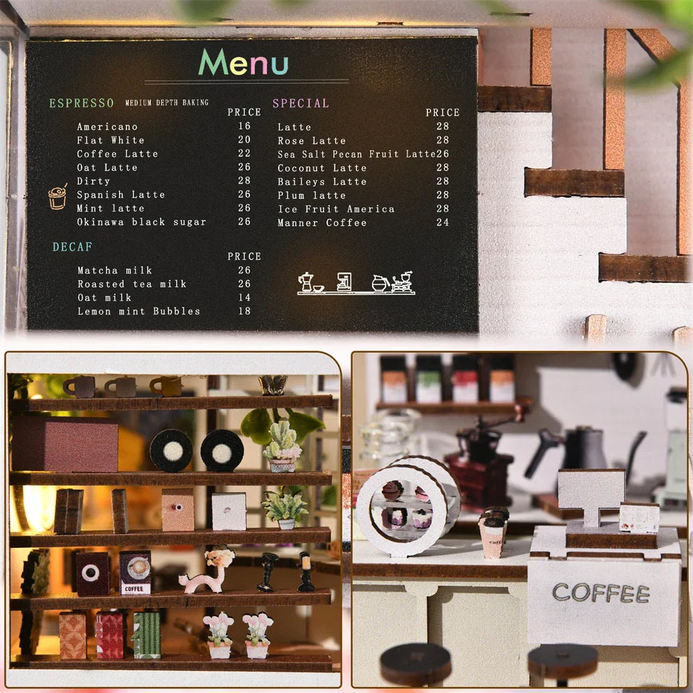 Cozy Mini Coffee Shop Book Nook Kit with LED Light