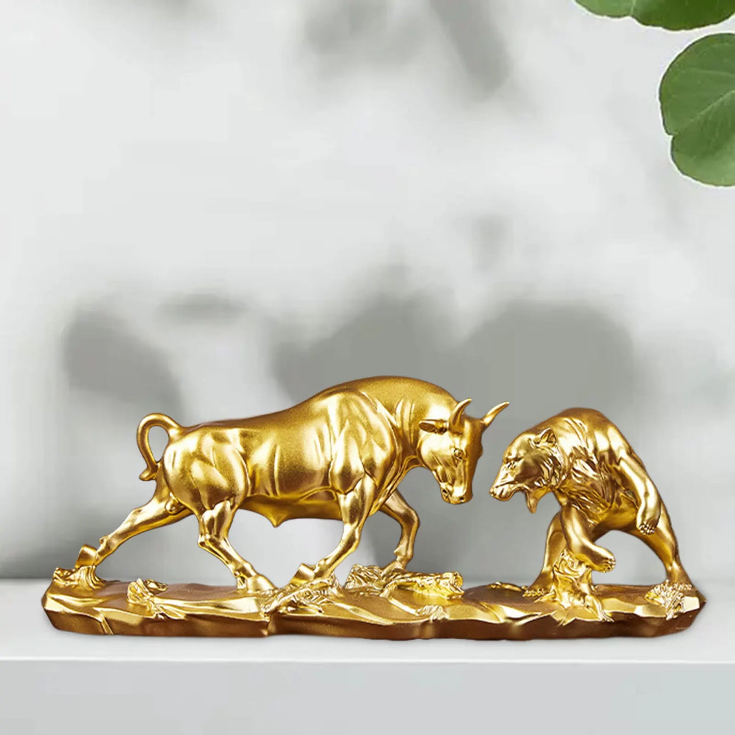 Lucky Bear and Bull Figurine, Asian Decor Statue Set