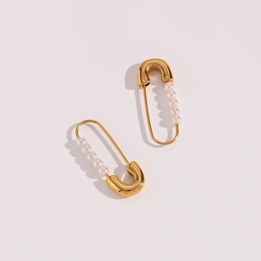 Luxurious Pearl Drop Safety Pin Earrings